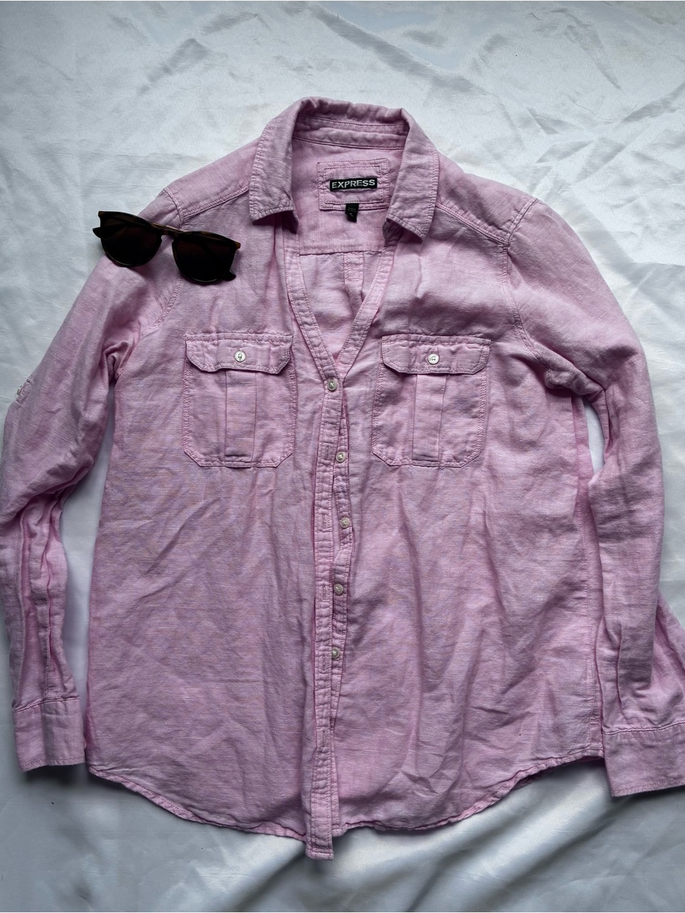 Express Women’s Pale Pink Linen Button-Down Top